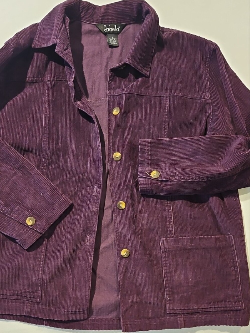 Cord Jacket Eggplant Purple Cotton Button Front 0050